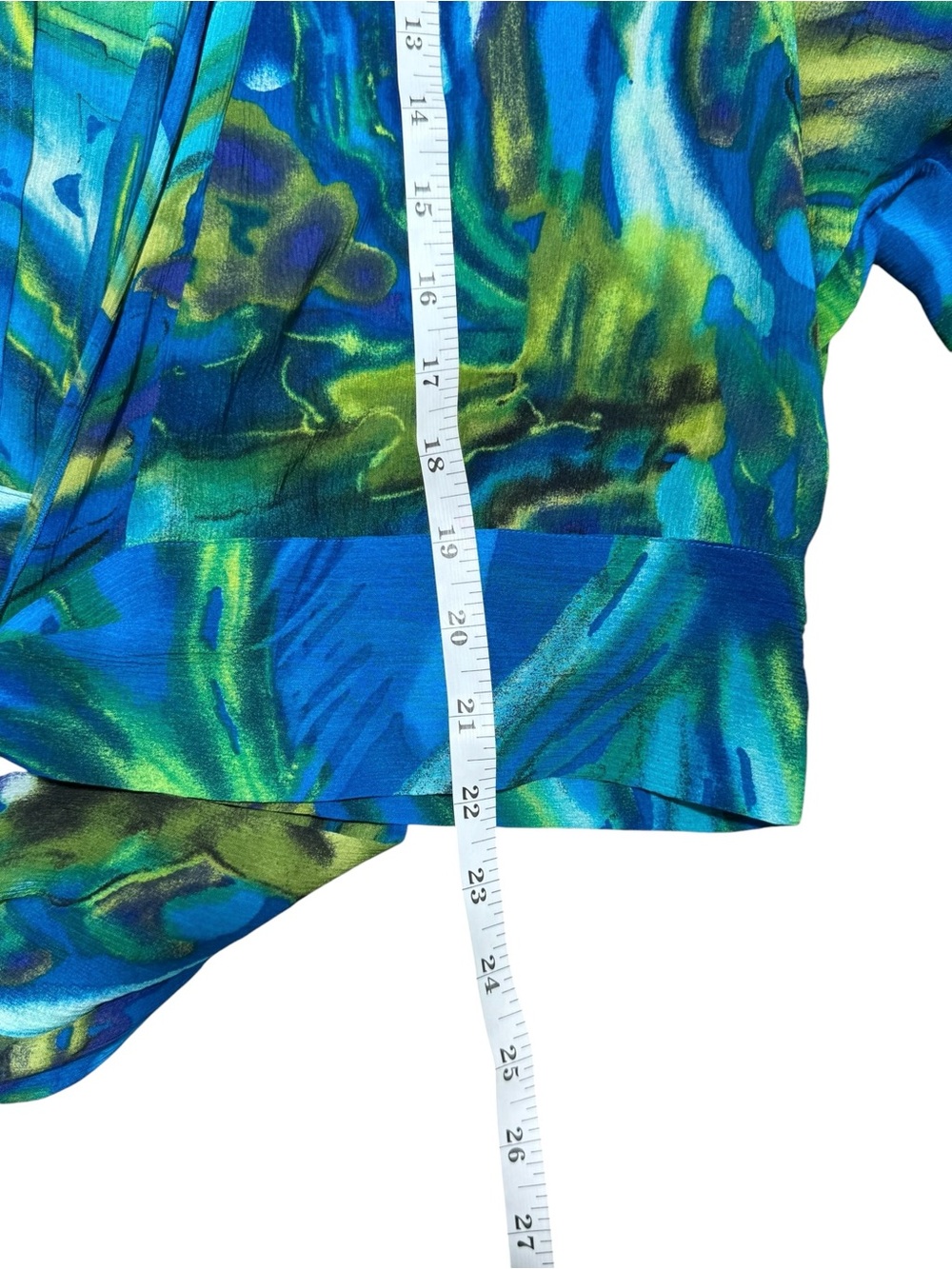 Chico’s 100% Silk Boho Kimono Top Blue Green Tie Front Beach Resort Size 1 M - Picture 3 of 6